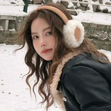 Bonnyshow Korea Women's Wool Warm Earmuffs Solid Plush Outdoor Skiing Cycling Windproof Cold Ear Muffs Women Anti-freezing Earmuffs Winter