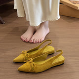 Bonnyshow  Summer Women's Low Heel Sandals Fashion Butterfly-knot Pointed Toe Shoes Ladies Evening Dancing Party Slingback Shoes