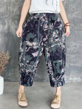 Bonnyshow Fashion Printed Cotton Linen Harem Pants for Women Summer Casual High Waist Calf-Length Loose Trousers Female Streetwear