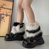 Bonnyshow Zebra Leg warmer Y2k Artificial Fur stripe Socks Japanese Lolita Leg warmer Women Faux Fur Shoes Cuffs Cover Socks Streetwear