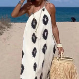 Bonnyshow  Women's Summer Sleeveless Maxi Dress Fashionable Printed Bohemian Style One Shoulder Spaghetti Strap Beach Dress