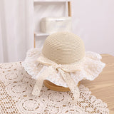 Bonnyshow Baby Girls Straw Hat And Shoulder Bag Set Summer Fashion Beach Bucket Cap Parent-Child Wide Brim Lace Holiday Beach Sun Hats