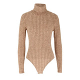 Bonnyshow Women Bodysuits Autumn New Solid Corset Fashion Turtleneck Bodysuits Long Sleeves Casual Slim Lady Elegant Knitted Rompers