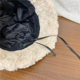 Bonnyshow Faux Fur Bucket Hat for Women Winter Thick Plush Girls Fisherman Cap Korean Solid Color Warm Fluffy Sun Visor Panama Caps