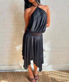 Bonnyshow  Fashion Hanging Collar Sleeveless Skirt Two-piece Set Women Sexy Backless Slim Two-piece Set Spring Summer New Holiday