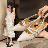 Bonnyshow  French Style Elegant Pointed Toe Sandals Women's New Soft Bottom Soft Leather Style Fashionable All-match Single-layer Shoes