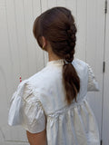 Bonnyshow  Embroidery Blouse Women Flying Sleeve High-neck Loose Shirts 2025 Blusas Vintage Summer Tops Chic Sweet White Blouses