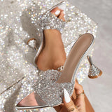Bonnyshow  Bling Crystal Diamond PVC Transparent Women Sandals Fashion Summer Pointed Toe Banquet Party High Heels Shoes