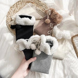 Bonnyshow Winter Women Stockings Warm Wool Cashmere Thigh High Sock Korean Lolita Sweet Girl Cute Pompom Over Knee Long Socks