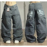 Bonnyshow Street Vintage Jeans New Y2K Harajuku Wash blue Multiple pockets Baggy Jeans Denim Pants Mens Womens High Waist Wide Trousers