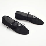 Bonnyshow  Mesh Summer Ballet Flats Shoes Women Buckle Strap Breathable Summer Flats Shoes Ladies Black Mary Janes Footwear Loafers New