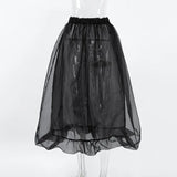Bonnyshow  Black Mesh See Through A-line Skirt Women Streetwear Fashion Elastic Waist Maxi Skirts Summer Simple Casual Sexy Long Skirt New