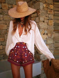 Bonnyshow  Embroidery Women's Shorts Elegant High Street Patchwork Contrast Short Pants Lady Summer Fashion New Lady Streetwears 2025