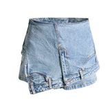 Bonnyshow  Fashion Fake 2 Piece Denim Shorts Women's High Waist A-line Irregular Hem Patchwork Designe Short Pants Summer New Tide