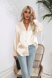 Bonnyshow  Women Spring Autumn Style Satin Blouses Shirts Lady Casual Long Sleeve Notched Collar Solid Color Blusas Tops