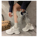 Bonnyshow  Spring Autumn New Women's Mesh Shoes Breathable thick soled non slip footwear Fashion white sneakers casual comfort ladies shoes