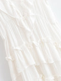 Bonnyshow  BOHO Summer White Black Wood ears Ruffles V neck Sleeveless Dress Women Loose Cascade A-lined Hem Short Dresses Summr Robe