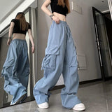 Bonnyshow Hip Hop Y2K Cargo Pants Women Streetwear Harajuku Big Pockets Casual Trousers Korean Loose High Waist Design Solid Pants Z