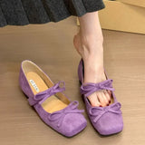 Bonnyshow  Women's Fashion Inner Increase Heel Shoes Spring New Square Head Shallow Mouth Suede Butterfly Knot Non-slip Heel Shoes