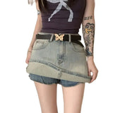 Bonnyshow  American Design Butterfly Embroidery Denim Skirt Female Summer New Slim High Waist Hot Girl A-Bag Hip Skirt Pants Skirt