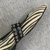 Bonnyshow  Print Heeled Shoes Woman Square Toe Double Buckle Strap Mary Janes Shoes Ladies Elegant Flannel Spring Autumn Pumps