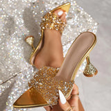 Bonnyshow  Bling Crystal Diamond PVC Transparent Women Sandals Fashion Summer Pointed Toe Banquet Party High Heels Shoes