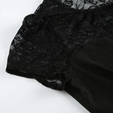 Bonnyshow  Hook Floral Lace Patchwork Top Black Sexy Cut Out Bow Decorate Short Sleeve T-shirt Elegant Slimming Clothes Summer