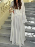 Bonnyshow  Boho White Maxi Dress For Women Long Sleeve V Neck Ruffle Elegant Beach Dresses Loose Fit Summer Robe Casual Dress