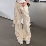 Bonnyshow Hip Hop Y2K Cargo Pants Women Streetwear Harajuku Big Pockets Casual Trousers Korean Loose High Waist Design Solid Pants Z