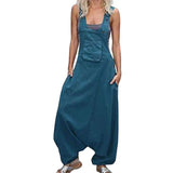 Bonnyshow Women Summer Loose Thin Jumpsuits Harem Pants Wide Leg Pants Sleeveless Pockets Bib Jumpsuit Siamese Trousers Large Size S-5XL