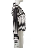 Bonnyshow  Black White Striped Shirts Vintage Button Up Long Sleeve Crop Top Aesthetic Elegant Streetwear Y2k Casual All Match Top