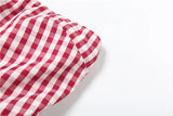Bonnyshow  Print Red White Checkered Chest Wrap Pleated Fluffy Hem Sleeveless Backless Vacation Versatile Beach Party Trend Tops