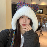 Bonnyshow Winter Knitted Plush Hat for Women Cute Cat Ear Woolen Ear Protection Cap Outdoor Windproof Cycling Caps Bomber Bonnet