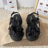 Bonnyshow  Women's Layered Bow Platform Sandals - Thick Cushioned Sole with Adjustable Ankle Buckle for Summer Casual Wear
