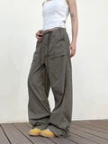 Bonnyshow Black Oversized Parachute Pants Women Wide Cargo Trousers Japanese Style Casual Pleated Joggers Streetwear Vintage Y2k
