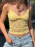 Bonnyshow  Lace Sheer Spliced Women Camisole Tops Summer Sweet Chic Fashion Sexy Slim Fit New Trendy Solid Blouses