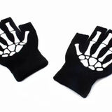 Bonnyshow New Punk Gloves Unisex Halloween Skeleton Skull Half Finger Gloves Glow In The Dark Fingerless Stretch Knitted Winter Mittens