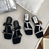Bonnyshow  Summer Women Fashion Open Toe Slippers Casual Thick Heel Beach Vacation Slides Party Dress Shoes