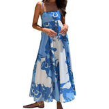 Bonnyshow  Women s Elegant Floral Print Sleeveless Maxi Dress with Adjustable Spaghetti Straps and A-Line Silhouette for Summer Beach
