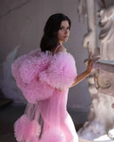 Bonnyshow Amazing Pink Bloom Long Women Maxi Dresses With Floral Jacket Beautiful 3D Hanmade Flower Evening Dresses Bridal Gowns