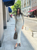 Bonnyshow  Long Sleeve Slim Knit Maxi Dress For Women High Waist Casual Fashion Elegant Party Dress Skinny Summer Female Dress