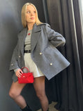 Bonnyshow  Autumn Woolen Blazer Jacket For Women Fashion Turn Down Collar Double Breasted Lady Chic Street Solid Long Sleeve Outerwear