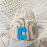 Bonnyshow Unisex Winter Knitted Hat Big C Letter Simple Beanie Cap Korean Version Skullies Beanies Soft Hip Hop Casual Bonnet Caps