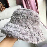Bonnyshow Faux Fur Bucket Hat for Women Winter Thick Plush Girls Fisherman Cap Korean Solid Color Warm Fluffy Sun Visor Panama Caps