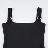 Bonnyshow  Simple Solid Skinny Metal Halter Bodysuits Sexy Summer Ruched Hottie Fashion Backless Rompers