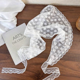 Bonnyshow Summer Lace Headscarf Women Flower Embroidered Triangle Scarf Hair Band Sweet White Turban Headband Headwarp Hair Accessories