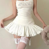 Bonnyshow Coquette Mini Skirt Women Summer Y2k Lace Mesh Patchwork Sexy High Waist A-line Kawaii White Ruffle Skirt Fairycore