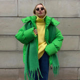 Bonnyshow Winter Thicken Warm Windproof Women's Coat Simple Casual Loose Solid Color Cotton-padded Coats New Fashion Women Outerwears