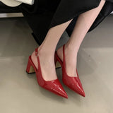 Bonnyshow  Fashion Summer Sexy Pointed Toe Chunky Heels Sandals Women Elegant Party Wedding Casual Slingback Mules Versatile Pumps Shoes