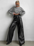 Bonnyshow  - Striped Fashion Loose T-shirt Female Contrast High Street Black And White Patchwork Casual Crop top High Waist Women Tee